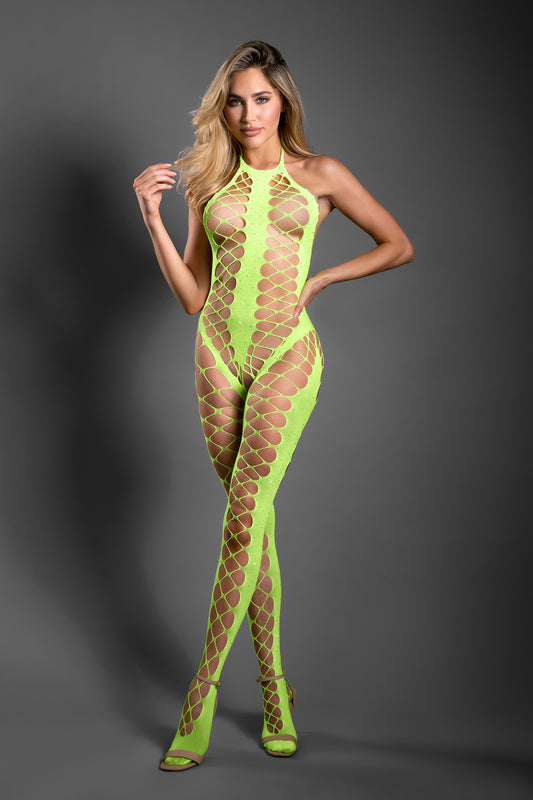 Sheer Fantasy Unstoppable Crotchless Rhinestone Halter Bodystocking